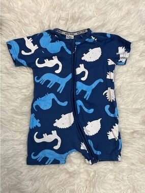 Kids Tales Navy Blue Dinosaur Short Sleeve Footie Romper